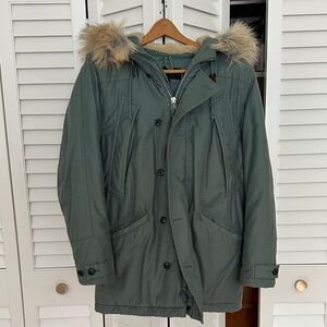 Green Parka with Faux Fur Hood